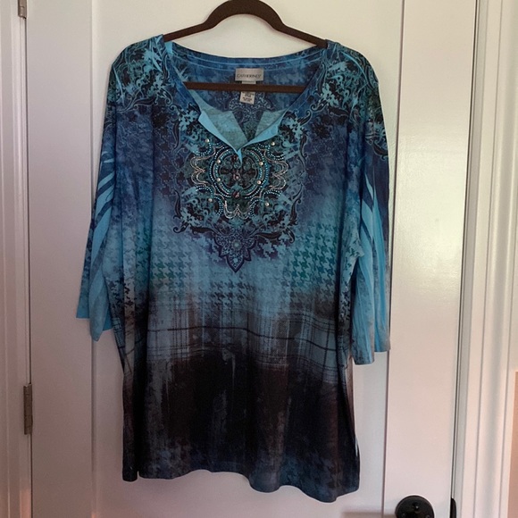 Catherines women’s plus size 1x 18-20 blue tunic shirt. Beautiful design. NWOT! - Picture 1 of 4